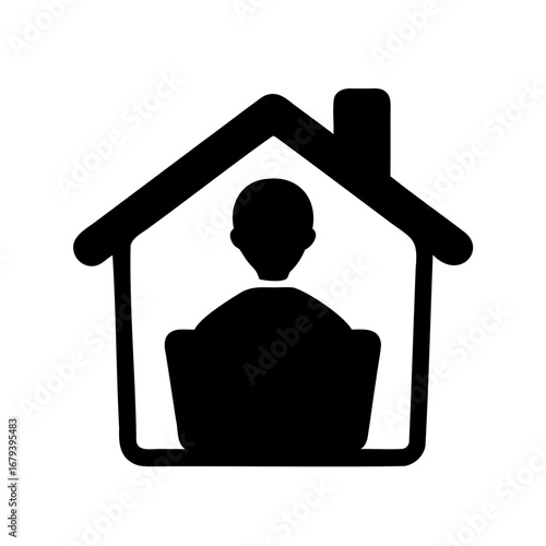 Black silhouette illustration of a person working from home with laptop