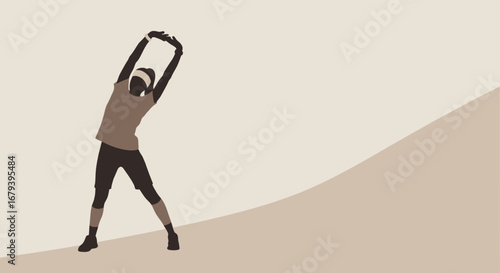 Silhouette of a person stretching, illustrating fitness and healthy lifestyle on a neutral background