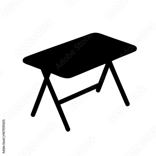 A simple black vector illustration of a folding table on white backdrop