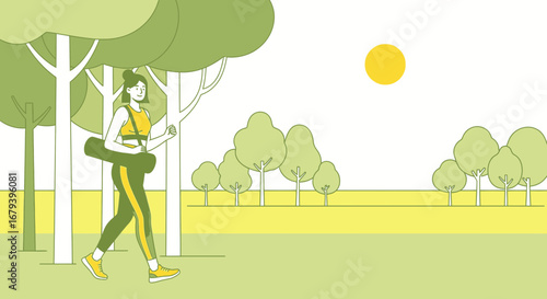 Silhouette Of Person Jogging In Nature, Featuring Yoga Mat And Sunshine