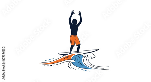 Silhouette Surfer Enjoying A Ride On The Wave During The Summer Time Perfect Day