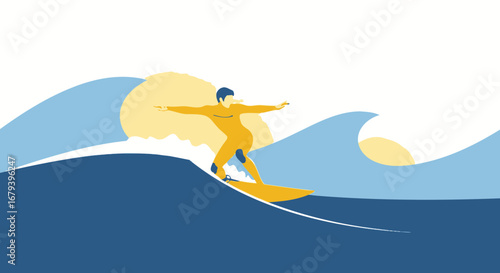 Surfer Executing Graceful Maneuver Against Wave Under Pastel Sun in a Coastal Scene