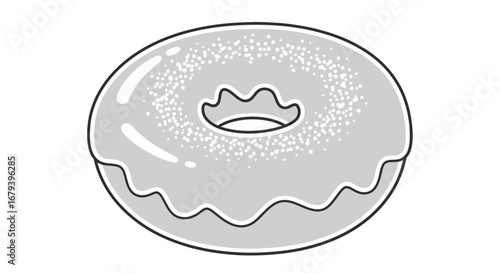 Simple Doughnut With Gray Icing And Sprinkles In Vector Style On Blank Backdrop