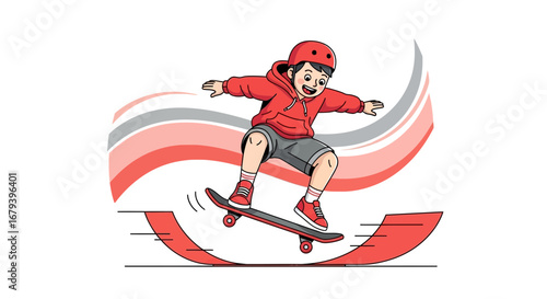 Skater Performing A Trick On Ramp Sporty Illustration With Colorful And Dynamic Design