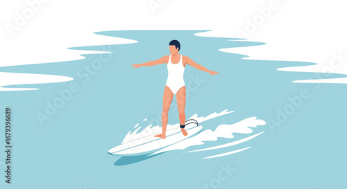 Surfer Paddles On The Surface Of The Sea, Enjoying The Waves Of The Ocean