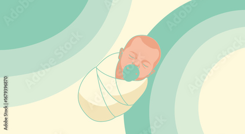 Sleeping Newborn Baby Swaddled in Soft Blanket, Pastel Colors, Calm, Peaceful