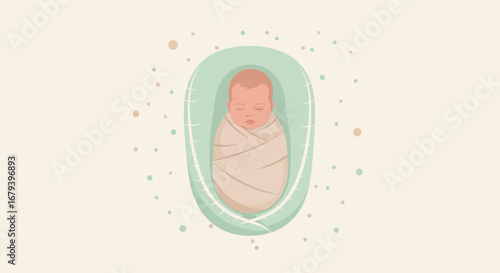 Sleeping Newborn Baby Comfortably Swaddled in a Modern and Minimalist Bassinet Design