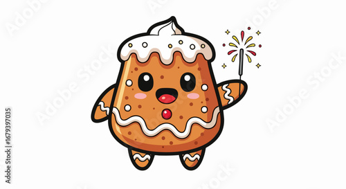 Cute Gingerbread Character with Sparkler for Holiday Celebrations.