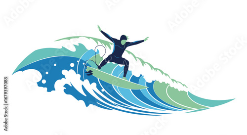 Surfer Rides The Azure Waves With Grace And Skill Depicting A Vibrant Ocean Scene