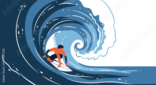 Surfer Riding a Giant Wave Vector Illustration of Water Sports and Adventure