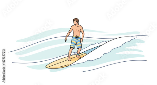 Surfer Riding a High Wave, Enjoying Sunny Days and Coastal Water Sports Activities