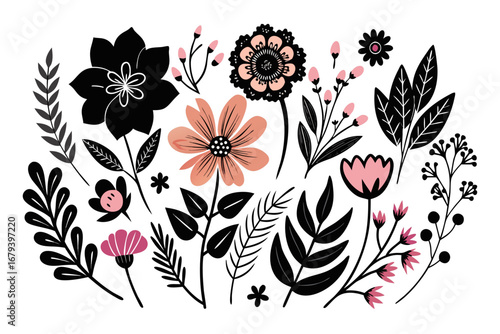 Minimalist Boho Flower Silhouette Vector Design Isolated on White