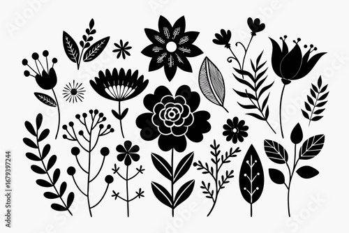 Minimalist Boho Flower Silhouette Vector Design Isolated on White