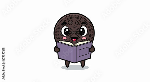 Cute Cookie Character Reading a Book.