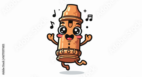 Cute cartoon recorder character playing music with happy expression.