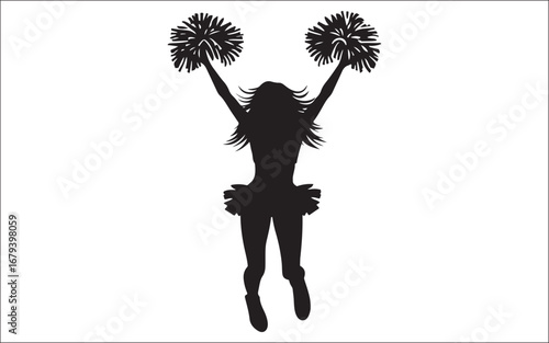 Cheerleader Silhouette with Pom Poms  Cheer Dance Spirit Vector Clipart