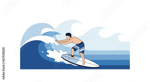 Surfing in Action: Capturing the Energy of a Surfer Riding a Large, Surging Wave