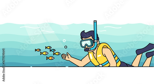Snorkeler Interacting With Tropical Fish Underwater in a Vibrant Turquoise Ocean