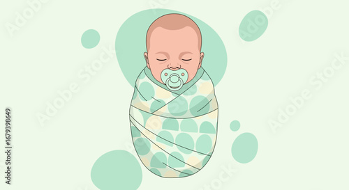 Sweet Baby Wrapped In A Blanket, With Pacifier, In A Soothing, Tranquil Setting
