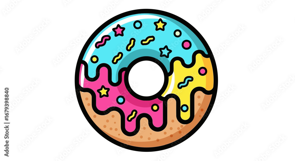 Fototapeta premium Sweet Colorful Donut With Dazzling Sprinkles And Icing On White Background
