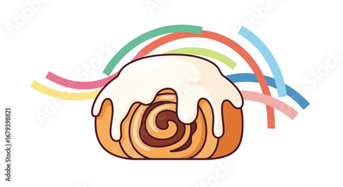 Sweet Cinnamon Roll Delight: A Whimsical Treat with Colorful Artistic Accents