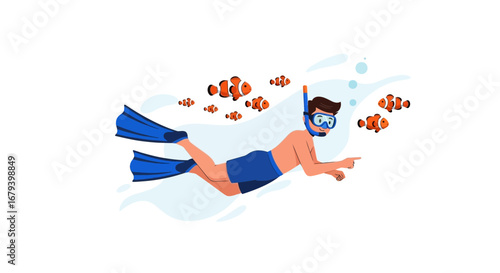 Snorkeling Adventure: Underwater Exploration with Fish Animation in Digital Illustration