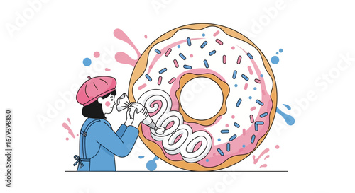 Sweet Culinary Creation: An Artistic Illustration of Donut Decoration in Delightful Style