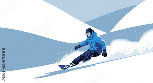 Snowboarder on a snowy mountain slope is enjoying the winter outdoor activities