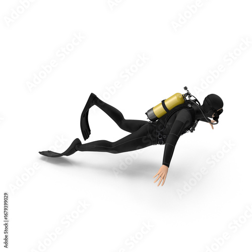 Scuba Diver Underwater Horizontal Position 3d Png