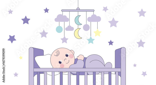 Sweet Dreams: A Serene Illustration Of A Sleeping Baby In Its Crib