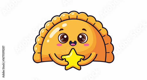 Cute Kawaii Empanada Character Holding a Star.
