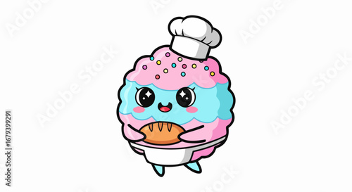 Cute Fluffy Cartoon Baker Character Holding Bread Loaf.