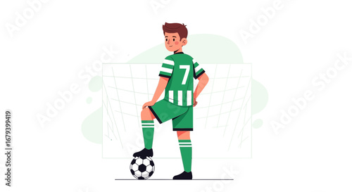 Soccer Player With Ball Standing In Front Of The Goal Net Ready For Action