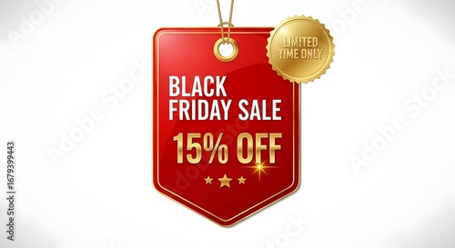 Black friday sale tag with 15 off isolated on white background
