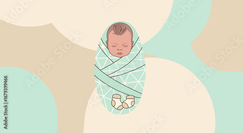 Sweet Newborn in Swaddling Clothes on a Pastel Background Illustrating Pure Comfort