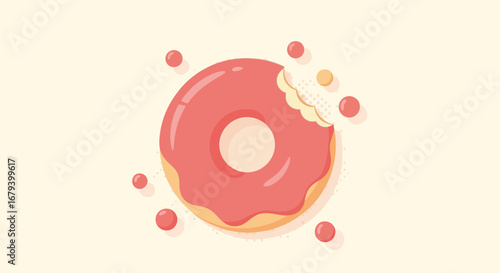 Sweet Temptation: A Delightful Donut Illustration With Bite Mark And Sprinkles