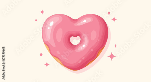 Sweet Treat: A Delicious Heart-Shaped Donut With Sparkling Accents on a Creamy Background