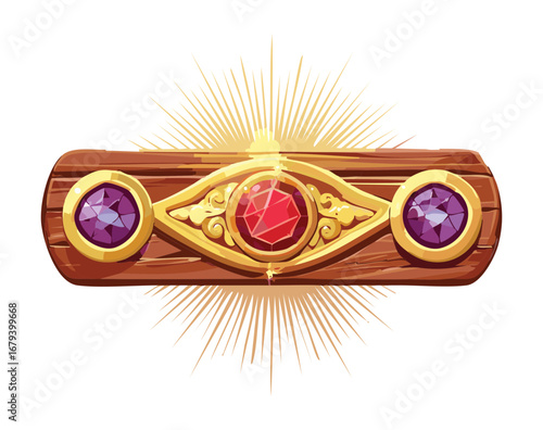 Ornate golden band featuring a radiant red gemstone and a decorative sunburst effect, a majestic and luxurious fantasy design element