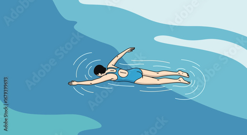 Swim Strokes in a Tranquil Pool, A Vibrant Illustration of Aquatic Recreation