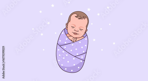 Sweetly Swaddled Newborn Dreaming Under The Gentle Starlight In Pastel Hues