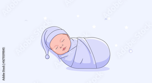 Sweetly Swaddled: A Peaceful Newborn's Gentle Slumber Amidst Soft, Dreamlike Starry Skies
