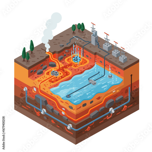 Renewable Geothermal System Illustration