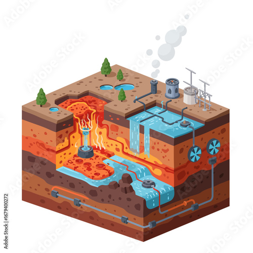 Modern Geothermal Power Plant Cross-Section