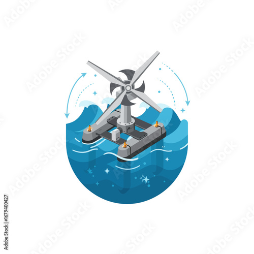 Photos Tidal Energy Turbine Vector Illustration on Water