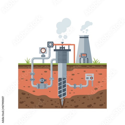 Geothermal Energy Power Plant Diagram and Drill
