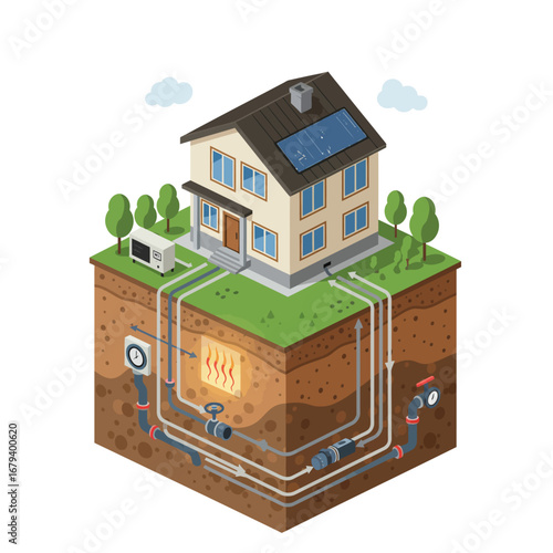 Isometric Diagram of a Geothermal Power System