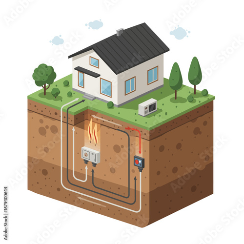 Modern House Harnessing Underground Geothermal Power