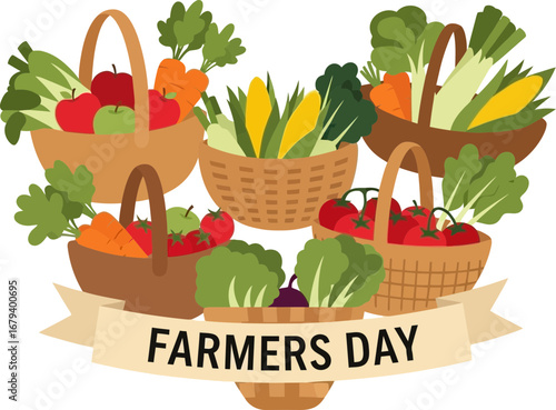 Celebrating Farmers Day with a vibrant display of fresh vegetables and fruitful harvest baskets