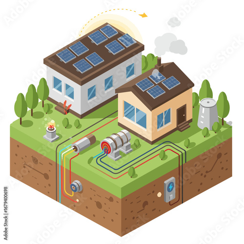 Modern House Harnessing Solar and Geothermal Power