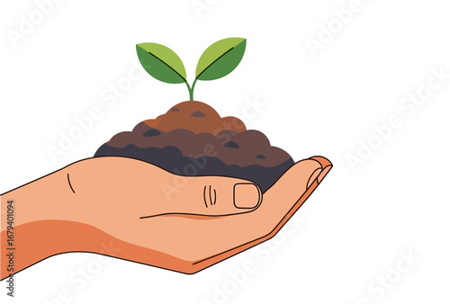hand holding soil with a sprouting plant symbolizing growth and sustainability in eco-friendly